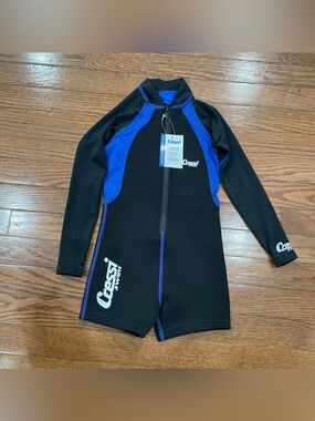 Cressi Kid’s Black and Blue Long-Sleeve Swim Rash Guard - Front Zip